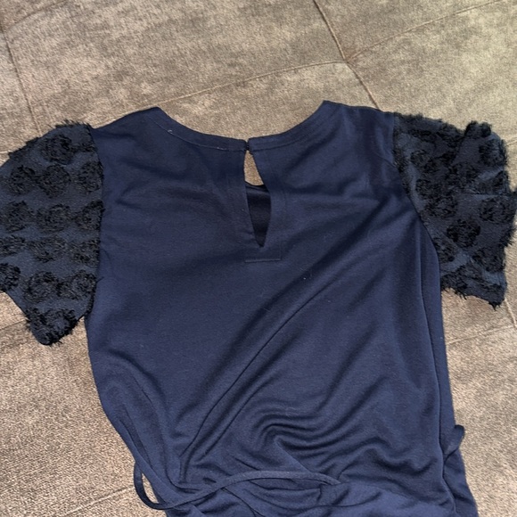 Loft Navy Shaggy Fringe Short Sleeve Knit Dress Size XS - Picture 8 of 8